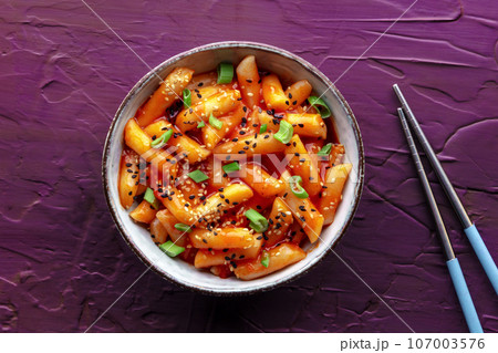 Tteokbokki or topokki, Korean street food, spicy rice cakes Tteokbokki or topokki, Korean street food, spicy rice cakes 107003576