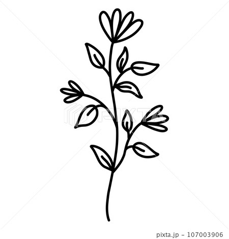 Cute branch with flowers and leaves 107003906