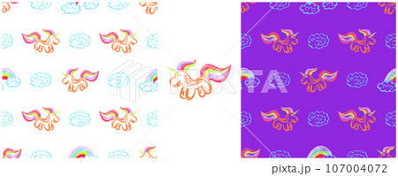 Set drawings with wax crayons. Print for cloth design, textile, fabric, wallpaper, wrapping paper 107004072