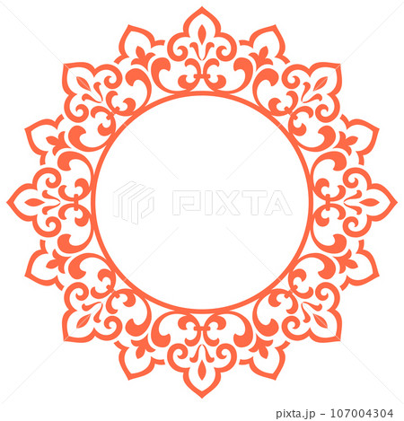 Decorative frame Elegant vector element for design in Eastern style, place for text. Floral pink and white border. Lace illustration for invitations and greeting cards 107004304