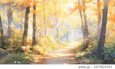 秋の森の水彩画_2　Generative AI 107004305