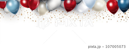 Holiday banner of colorful balloons on white background 107005073