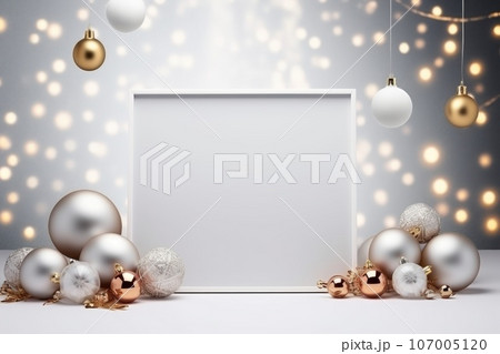 White empty blank mockup with christmas decorations. 107005120