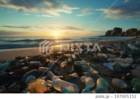 trash on the ocean shore. problem of pollution and ecology of the sea trash on the ocean shore. problem of pollution and ecology of the sea 107005152