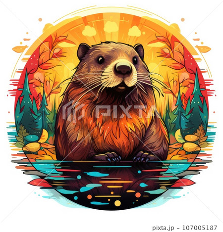 Colorful beaver mandala art on white background. 107005187