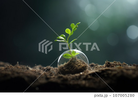 Spring small green sprout grows on the ground. On nature background. Spring small green sprout grows on the ground. On nature background. 107005280
