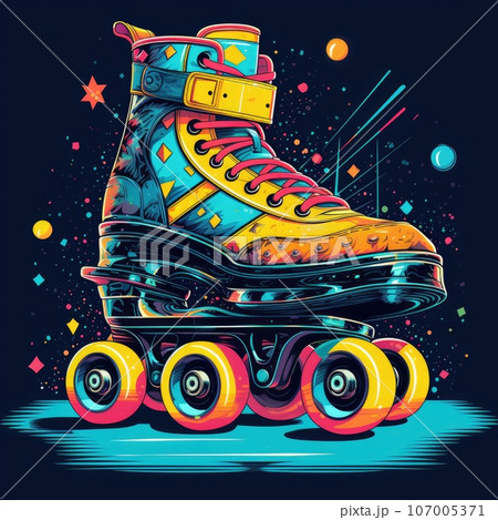 Retro roller skates in 90s style Retro roller skates in 90s style 107005371