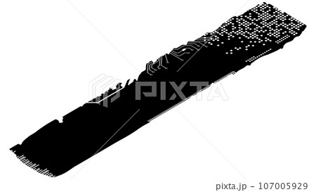 Isometric rectangular design element silhouette in tech style isolated on white. Long tech plate with copy space. Vector clipart. 107005929