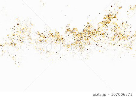Gold glitter wave, abstract background, gold sparkles on a white background. Design element for invitation, card, discount coupon. 107006573