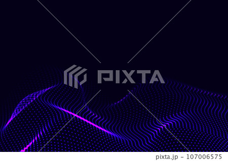Abstract particle waving technology. Abstract blue waves, moving dots, particle flow, big data background design. 107006575