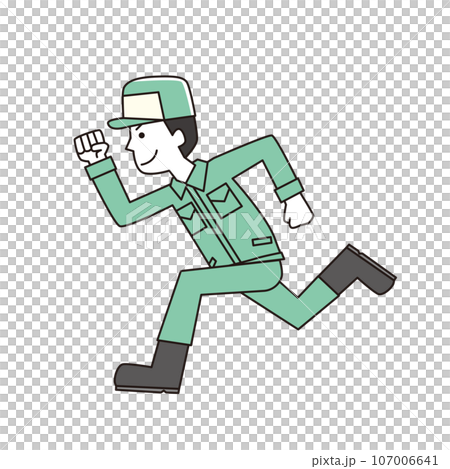走る作業員男性 走る作業員男性 107006641