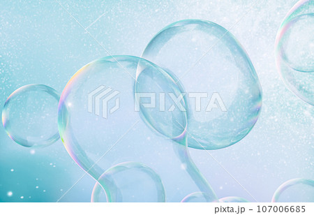 Abstract 3d art with holographic soap bubbles floating on sky background. fluid. liquid blobs. Abstract 3d art with holographic soap bubbles floating on sky background. fluid. liquid blobs. 107006685