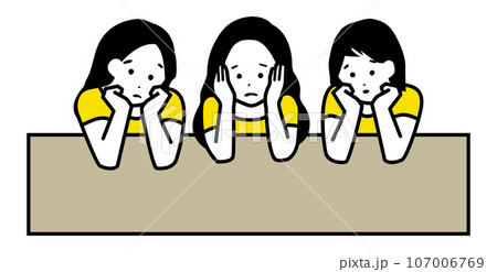 悩む女性3人のイラスト　背景ver 107006769