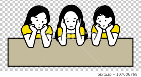 悩む女性3人のイラスト　背景ver 107006769
