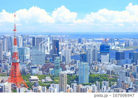 東京都、東京の街並みと東京タワーの風景 107006947