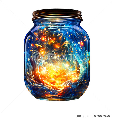 Watercolor mason jar with fairy lights clipart designs isolated on Transparent Background. Firefly In Magical Mason Jar 107007930
