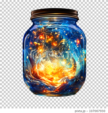 Watercolor mason jar with fairy lights clipart designs isolated on Transparent Background. Firefly In Magical Mason Jar 107007930