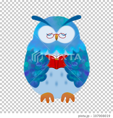 ミミズクが本を読んでいるかわいいイラスト 107008019