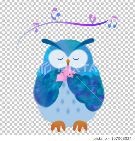 ミミズクがオカリナを演奏しているかわいいイラスト ミミズクがオカリナを演奏しているかわいいイラスト 107008024