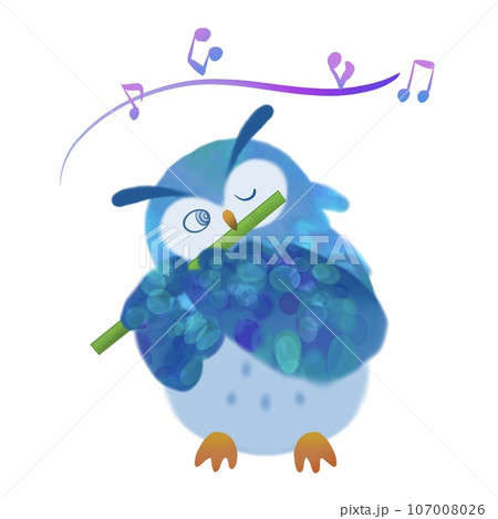 ミミズクがフルートを演奏しているかわいいイラスト 107008026