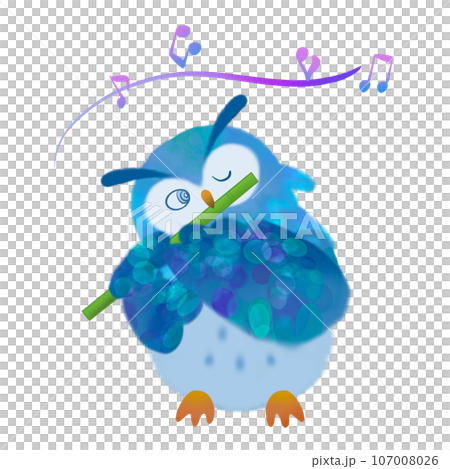 ミミズクがフルートを演奏しているかわいいイラスト 107008026