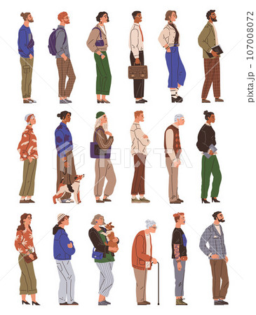 Waiting line, people queuing. Vector illustration. People waiting in line often use their phones to pass time Young people vote at election time to influence their future A group people waiting Waiting line, people queuing. Vector illustration. People waiting in line often use their phones to pass time Young people vote at election time to influence their future A group people waiting 107008072