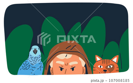 Spying, observing and sneaking. Vector illustration. Characters peeping, gentle stirring of intrigue Looking out, measure of vigilance or anticipation Peeking person, silent observer maintaining 107008185