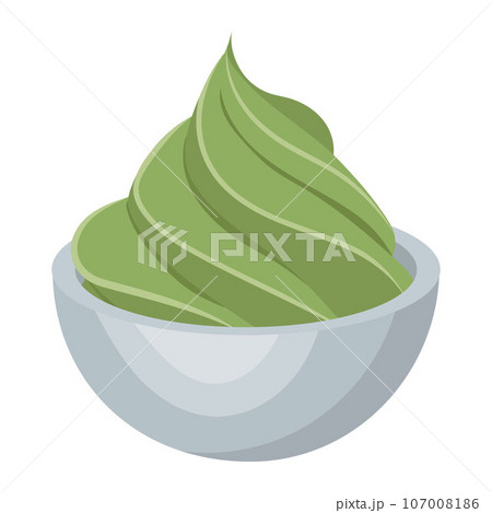 A portion of wasabi in a plate, horseradish, mustard for sushi, Asian cuisine. Vector illustration. 107008186