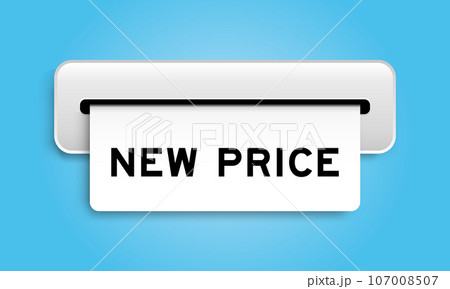 White coupon banner with word new price from machine on blue color background 107008507