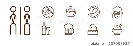 Restaurant Line Icons and Outline Food Element Vector Set 107008637