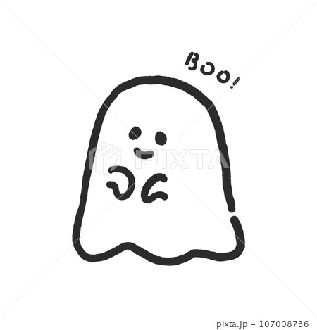手描きのかわいい笑顔のオバケとBoo!の文字 - シンプルな線画の