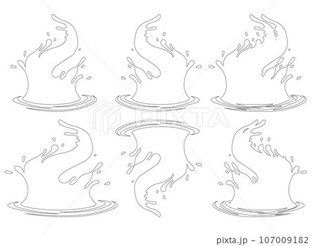 Water and juice splash liquide. Black doodle line. A spill shape, testament to unpredictable beauty of chaos A water splash, sudden burst of aquatic joy Fresh juice splashed, colorful spectacle Water and juice splash liquide. Black doodle line. A spill shape, testament to unpredictable beauty of chaos A water splash, sudden burst of aquatic joy Fresh juice splashed, colorful spectacle 107009182