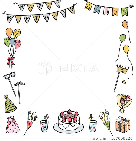  Foto zu 誕生日のかわいいイラストフレーム カラーのイラスト素材 [107009220] - PIXTA 