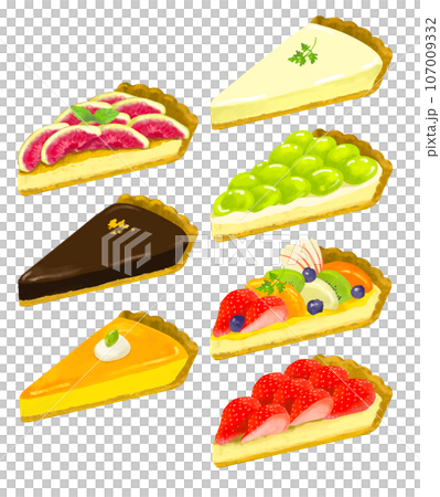 ケーキのイラストセット タルト ケーキのイラストセット タルト 107009332