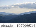 Mountain landscape with forest in the Carpathian mountains of Ukraine. 107009514