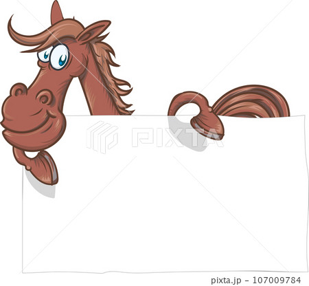 Galloping Cartoon Horse with signboard. vector illustration 107009784