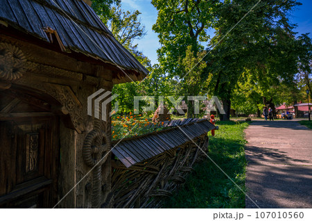 BUCHAREST, ROMANIA - Dimitrie Gusti National Village Museum, located in Herastrau Park showcasing traditional Romanian village life. 107010560