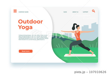 Outdoor yoga classes landing page, meditation at morning Outdoor yoga classes landing page, meditation at morning 107010626