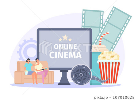 Online cinema concept, pop corn and sofa Online cinema concept, pop corn and sofa 107010628