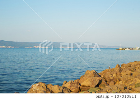 Very beautiful summer sunset on the sea Bulgaria, Nessebar 107010811