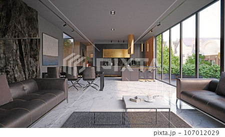 Studio-living room in modern style. 107012029