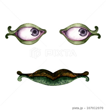 Watercolor monster Halloween fantasy masks with eyes and lips Watercolor monster Halloween fantasy masks with eyes and lips 107012070