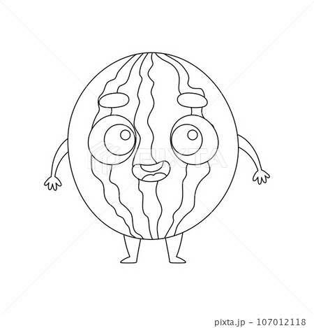 Coloring page funny watermelon. Coloring book for kids. Educational activity for preschool years kids and toddlers with cute animal. Vector illustration Coloring page funny watermelon. Coloring book for kids. Educational activity for preschool years kids and toddlers with cute animal. Vector illustration 107012118