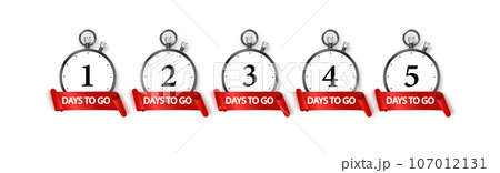 1 days to go icon set. Countdown of days remaining. Offer timer sticker limited to a few days. Vector 107012131