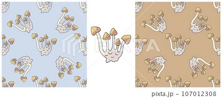 Illustration in hand draw style. Set Seamless pattern and print. Can be used for fabric, packaging, wrapping paper and etc 107012308