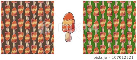 Illustration in hand draw style. Set Seamless pattern and print. Can be used for fabric, packaging, wrapping paper and etc 107012321