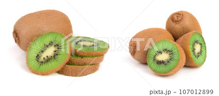 Kiwi fruit isolated on white background, macro Kiwi fruit isolated on white background, macro 107012899