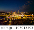 Aerial view of the business center of Vilnius city at night. Lithuania 107013503