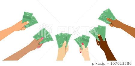 Diverse People Hands Holding Money 107013586
