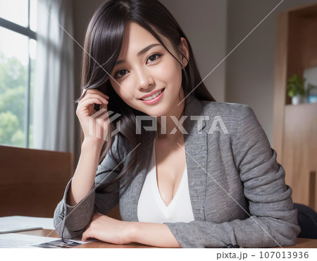 AI画像生成された 会社で働くオフィスレディOL女性 107013936